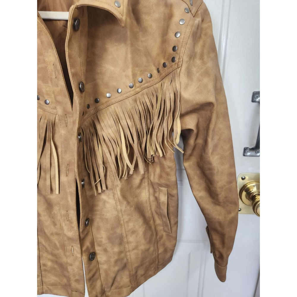 Wild Fable Brown Faux Leather Fringe Jacket L - Picture 7 of 13